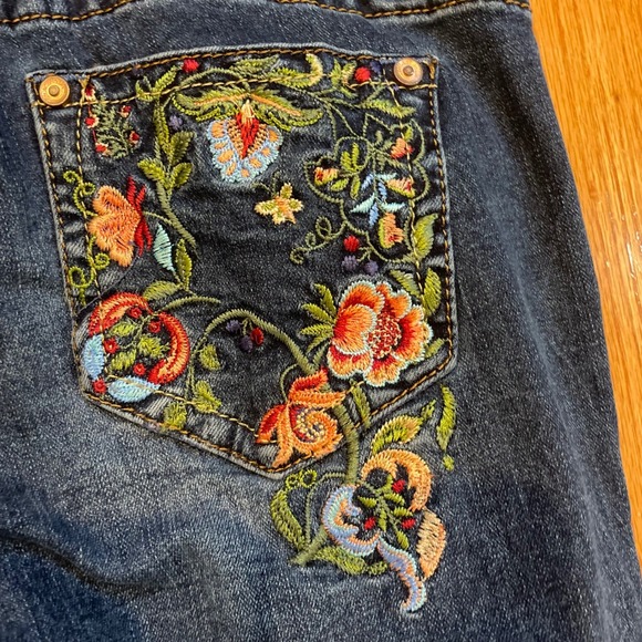GRACE Boot Cut Jeans Womens Size 28 Embroidered Blue Denim Fringed Hem Y2K style - Picture 13 of 15